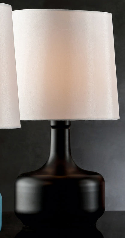 17" Black Metal Bedside Table Lamp With White Shade