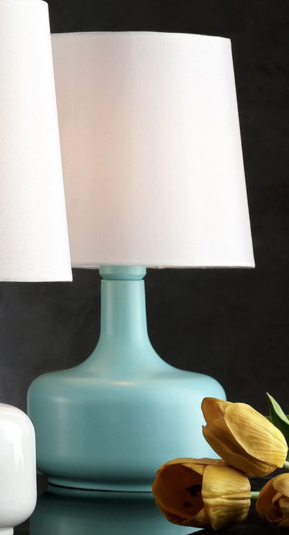 17" Blue Metal Bedside Table Lamp With White Shade