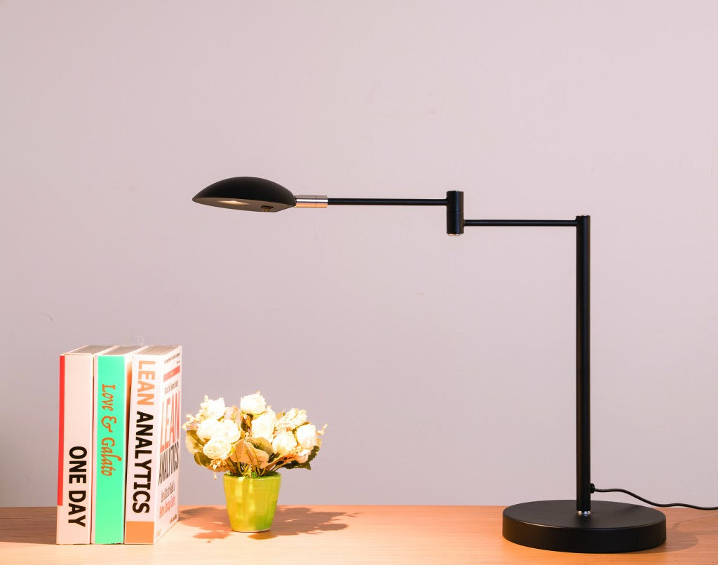 16" Black Metal Swing Arm Desk Table Lamp With Black Shade