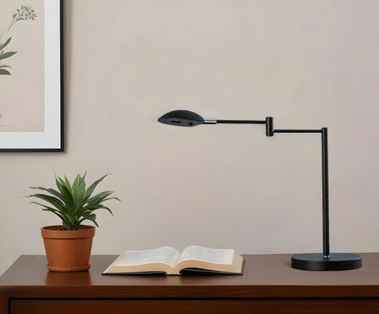 16" Black Metal Swing Arm Desk Table Lamp With Black Shade