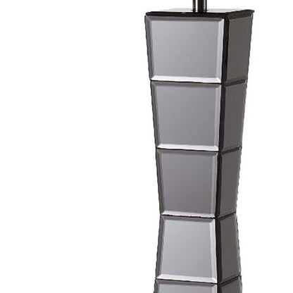 Black Glass Tower Table Lamp with Beige Fabric Shade