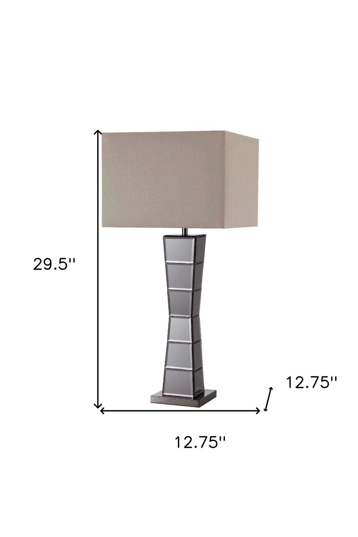 Black Glass Tower Table Lamp with Beige Fabric Shade