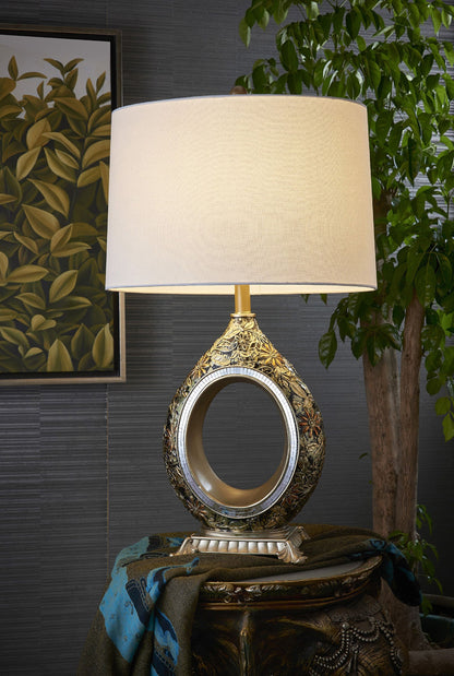 Vintage Silver with Gold Flowers Table Lamp