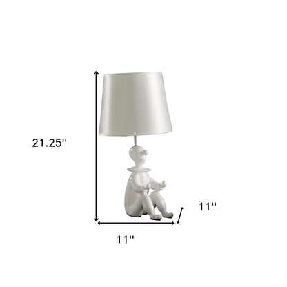 21" White Bedside Table Lamp With Silver Empire Shade