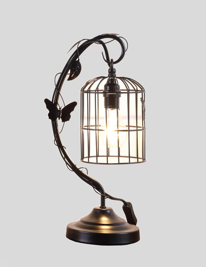 18" Black Bedside Table Lamp With Black Cage Shade