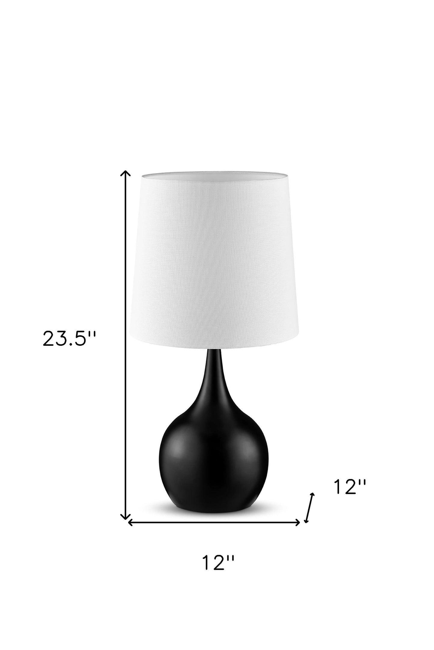 24" Black Metal Bedside Table Lamp With White Shade