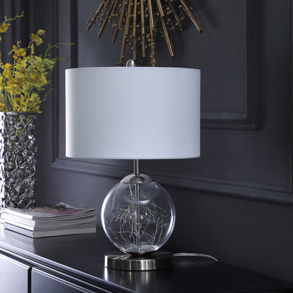 21" Translucent Glass Globe LED Table Lamp With White Drum Shade