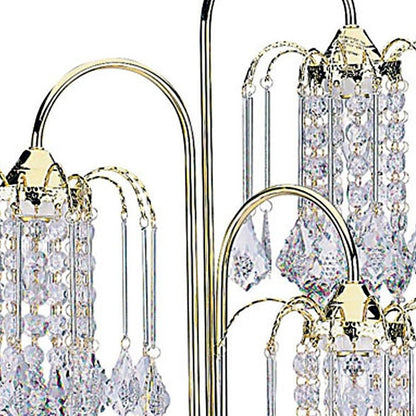 34" Gold and Faux Crystal Three Light Chandelier Table Lamp