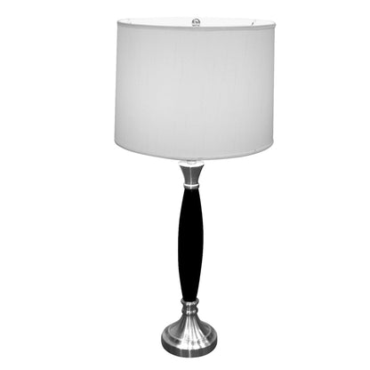 30" Black Solid Wood Bedside Table Lamp With White Shade