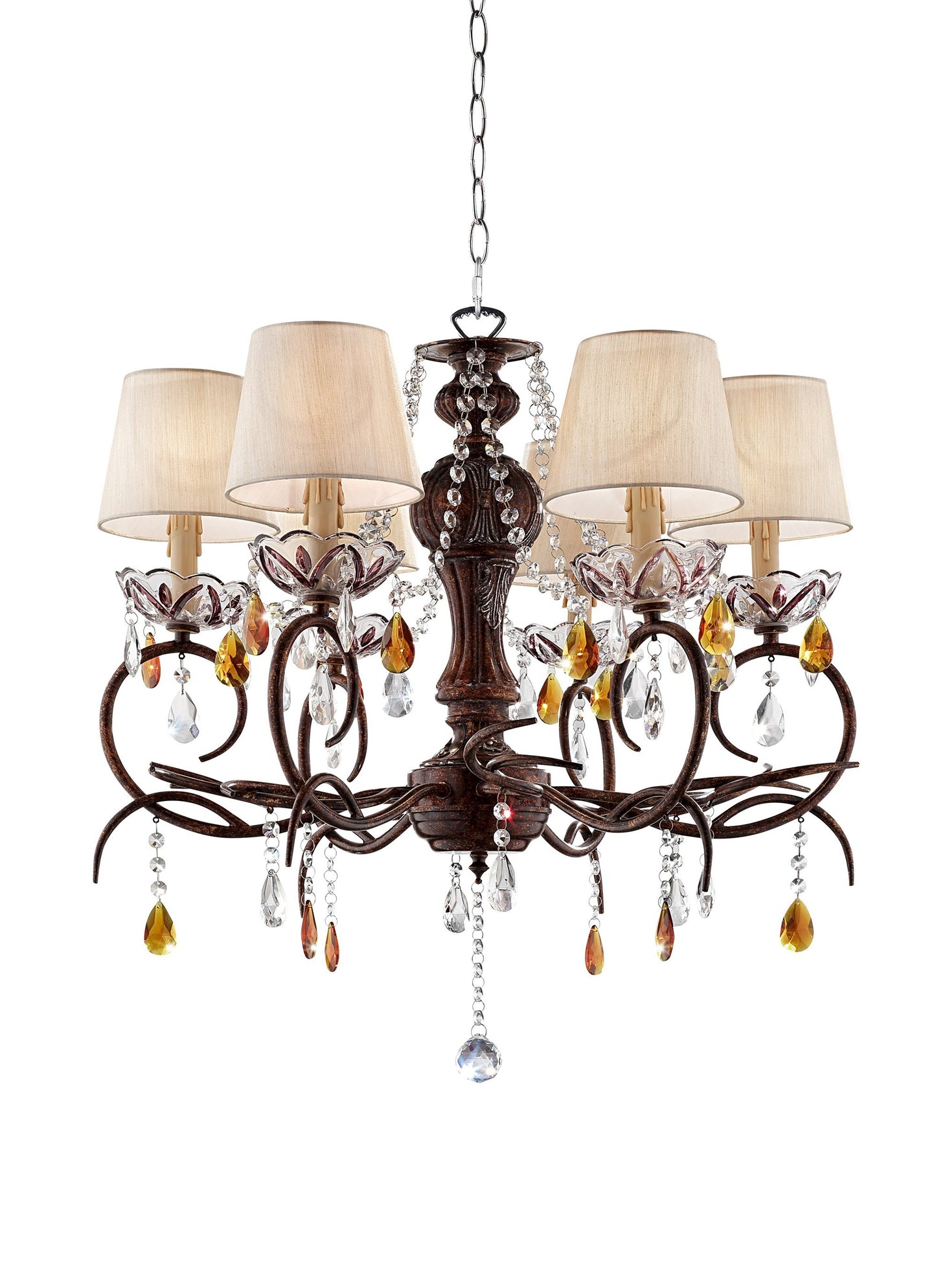 Burnished Bronze Hanging Ceiling Lamp with Clear and Amber Crystals