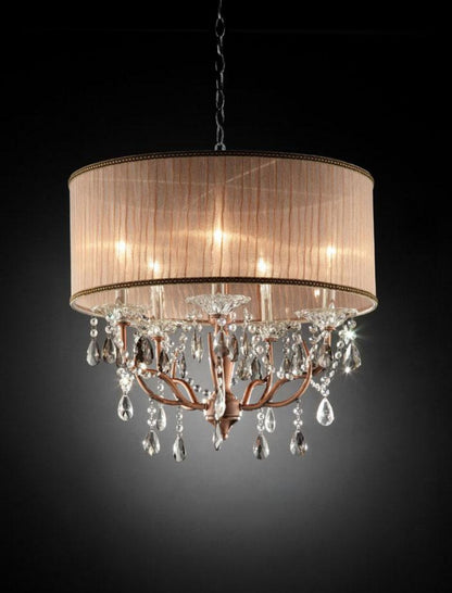 Silver and Pink Faux Crystal Hanging Chandelier Lamp