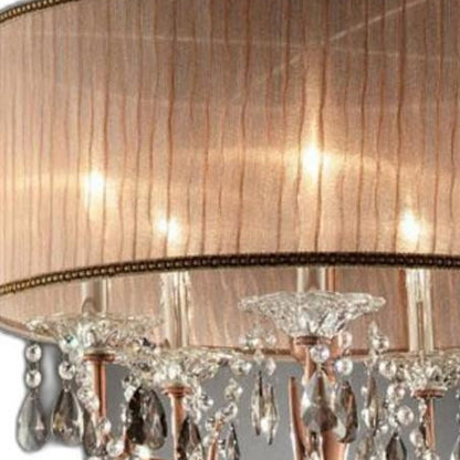 Silver and Pink Faux Crystal Hanging Chandelier Lamp