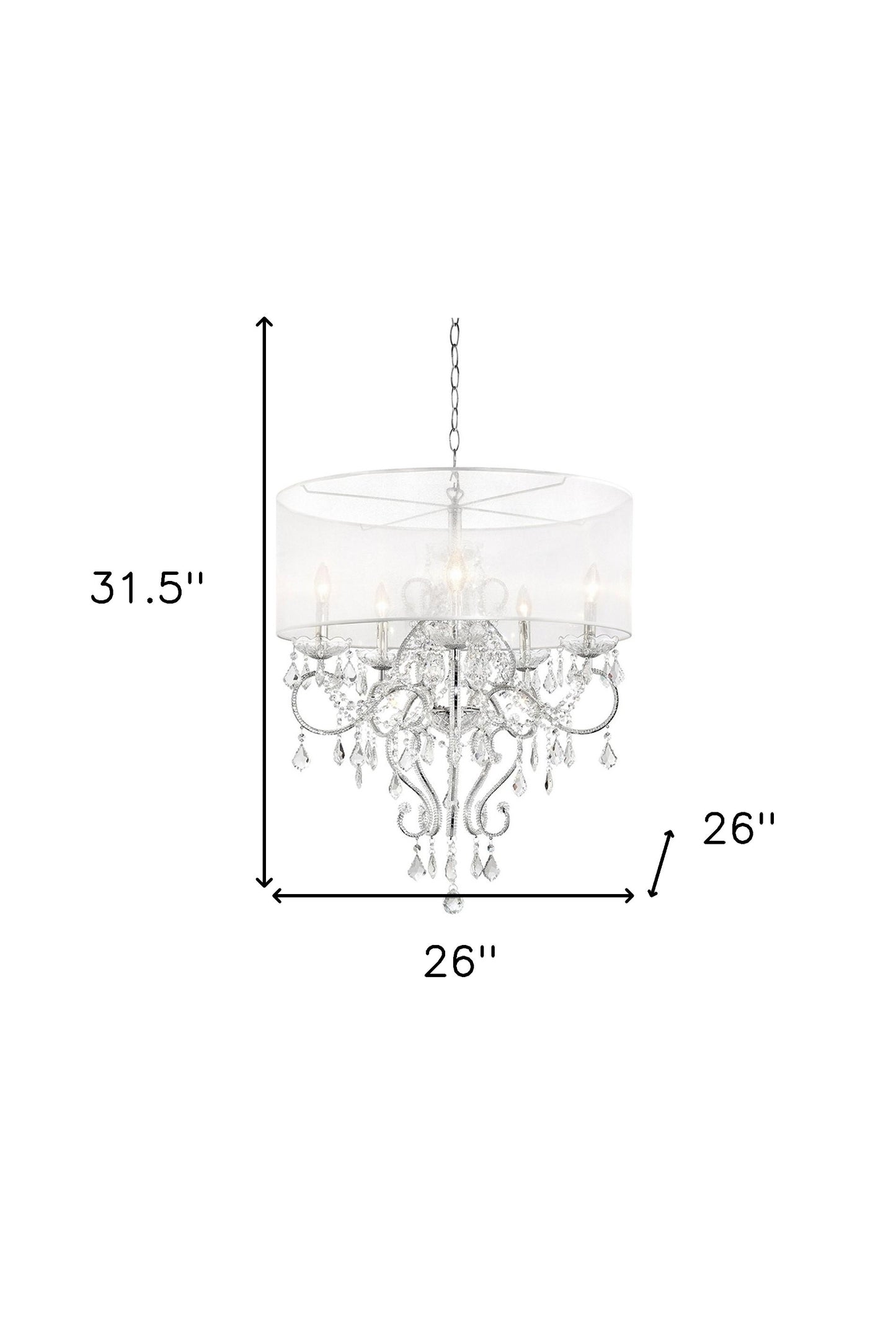 Glam Silver Faux Crystal Hanging Celing Lamp with See Thru Shade