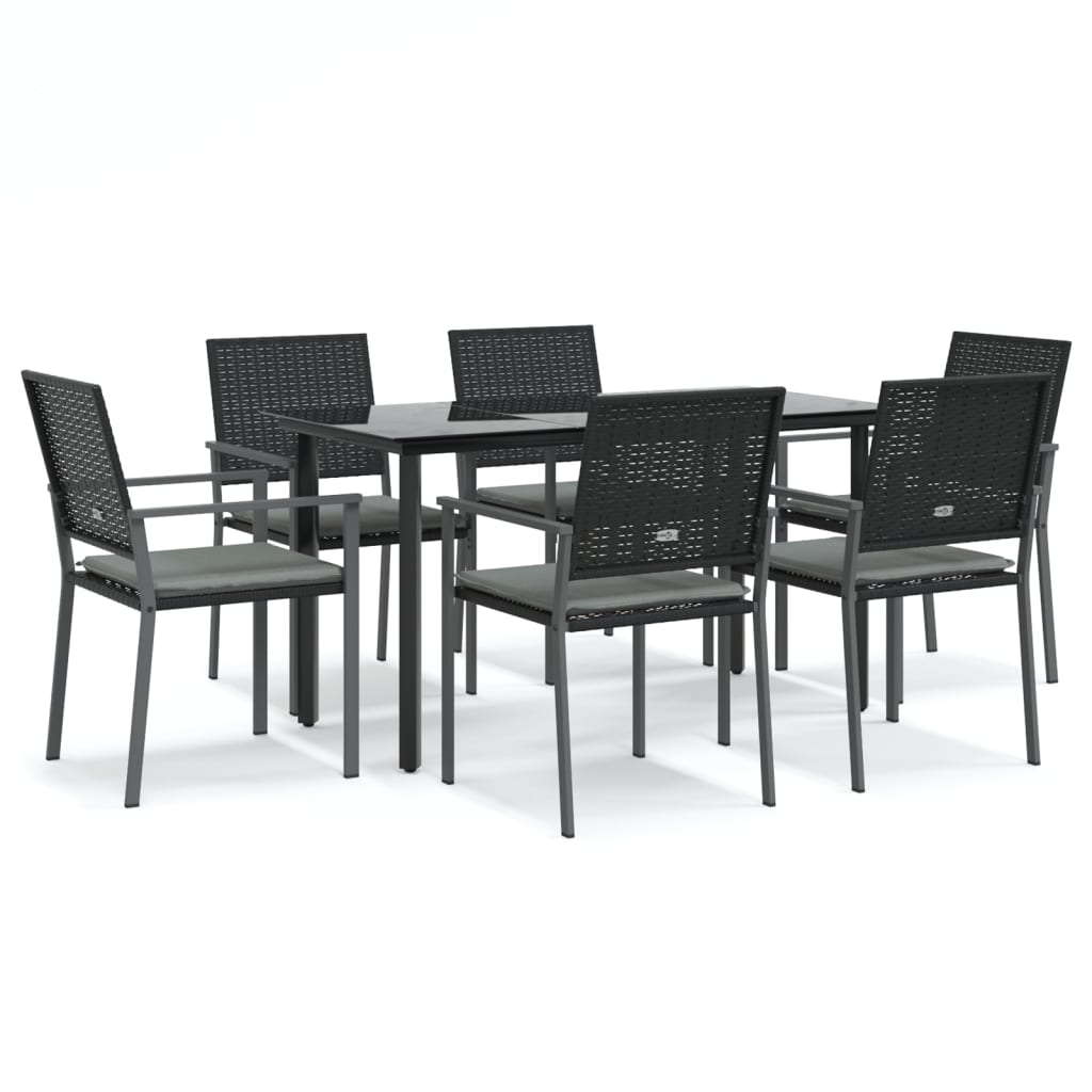 7 Piece Patio Dining Set with Cushions Poly Rattan and Steel