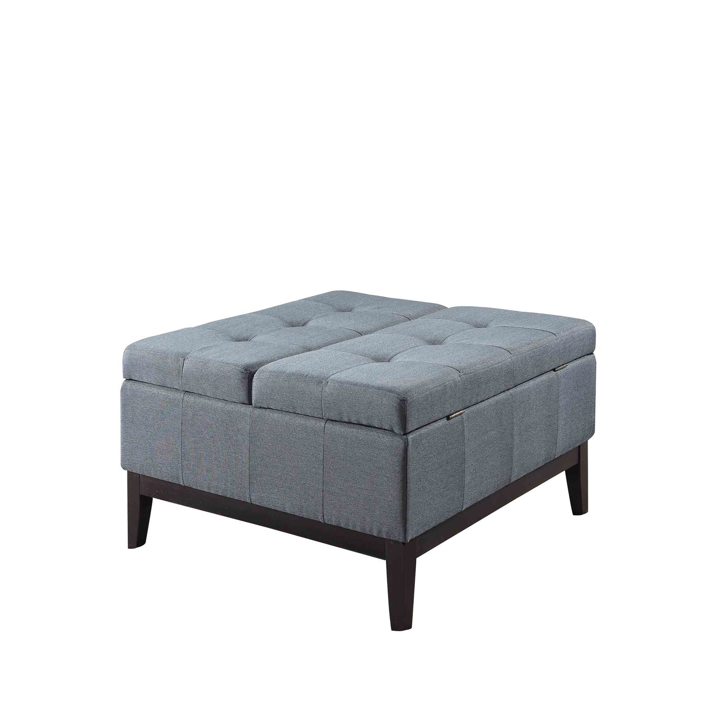 36" Slate Blue Linen And Black Tufted Storage