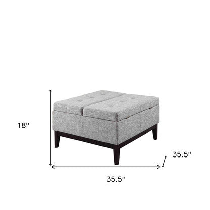 36" Light Gray Linen And Black Tufted Storage