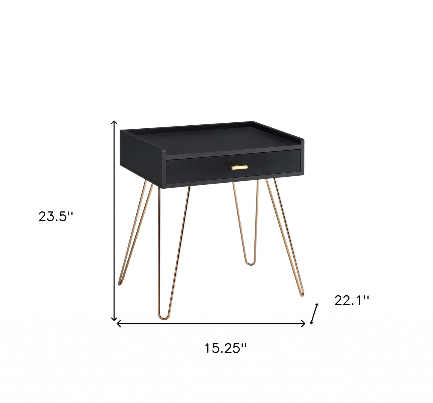 24" Gold And Black End Table With Drawer