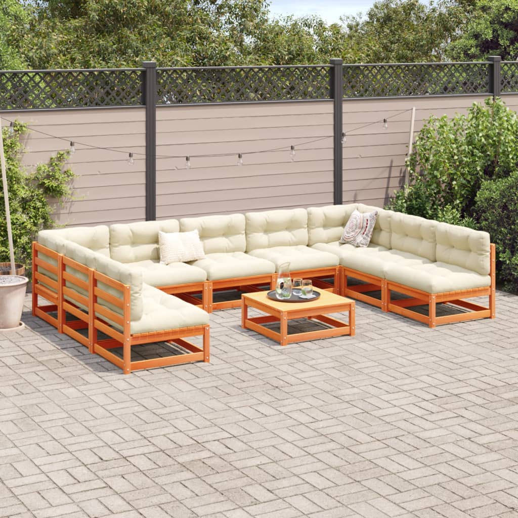 10 Piece Patio Sofa Set Wax Brown Solid Wood Pine