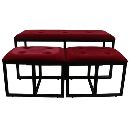 18" Red and Black Upholstered Microfiber Bench