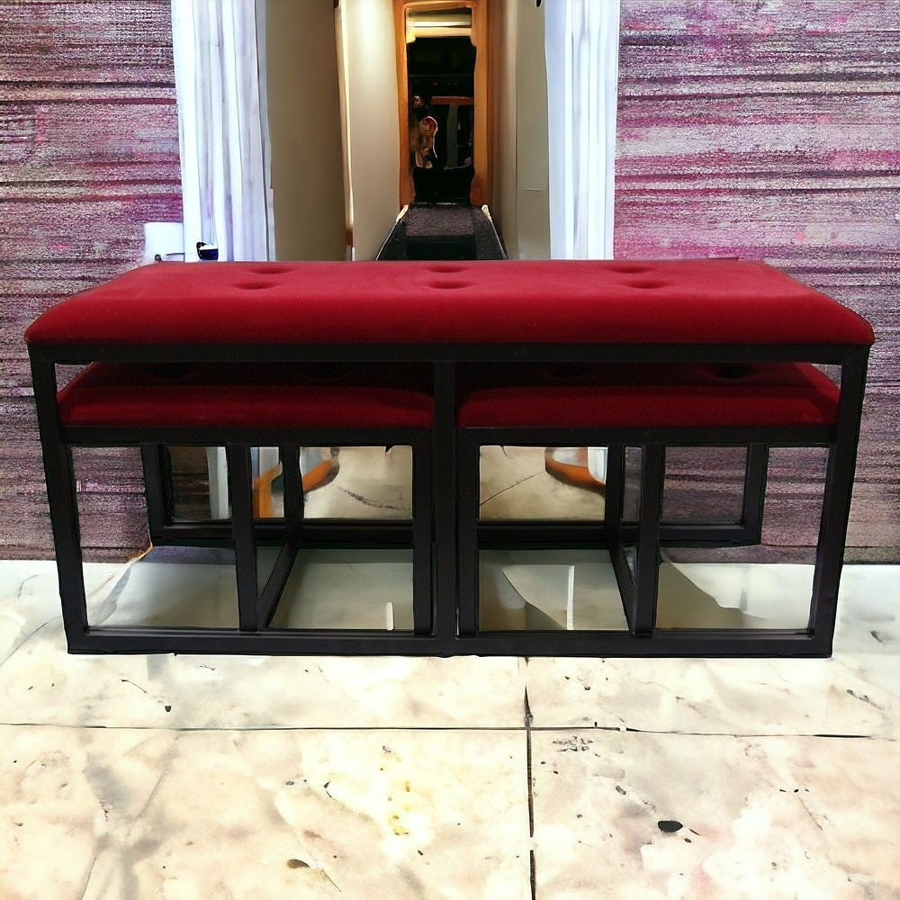 18" Red and Black Upholstered Microfiber Bench