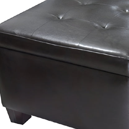 25" Brown Faux Leather and Espresso Tufted Storage Ottoman