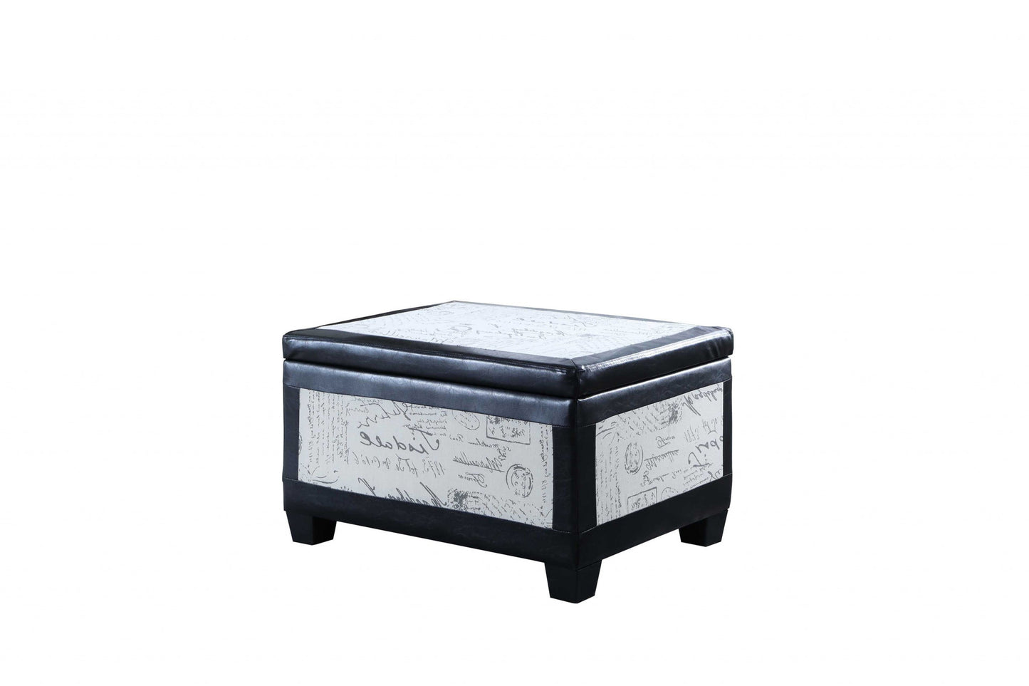 32" Black and White Faux Leather Upholstered Storage Bench with Flip Top