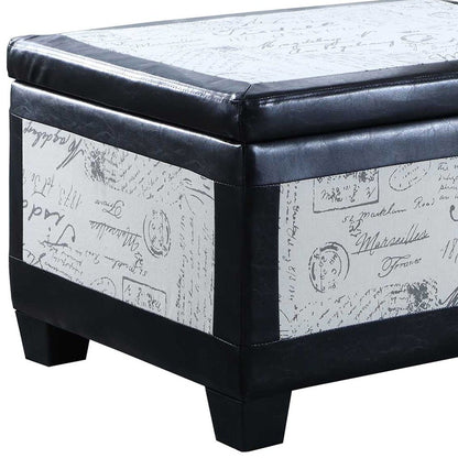 32" Black and White Faux Leather Upholstered Storage Bench with Flip Top