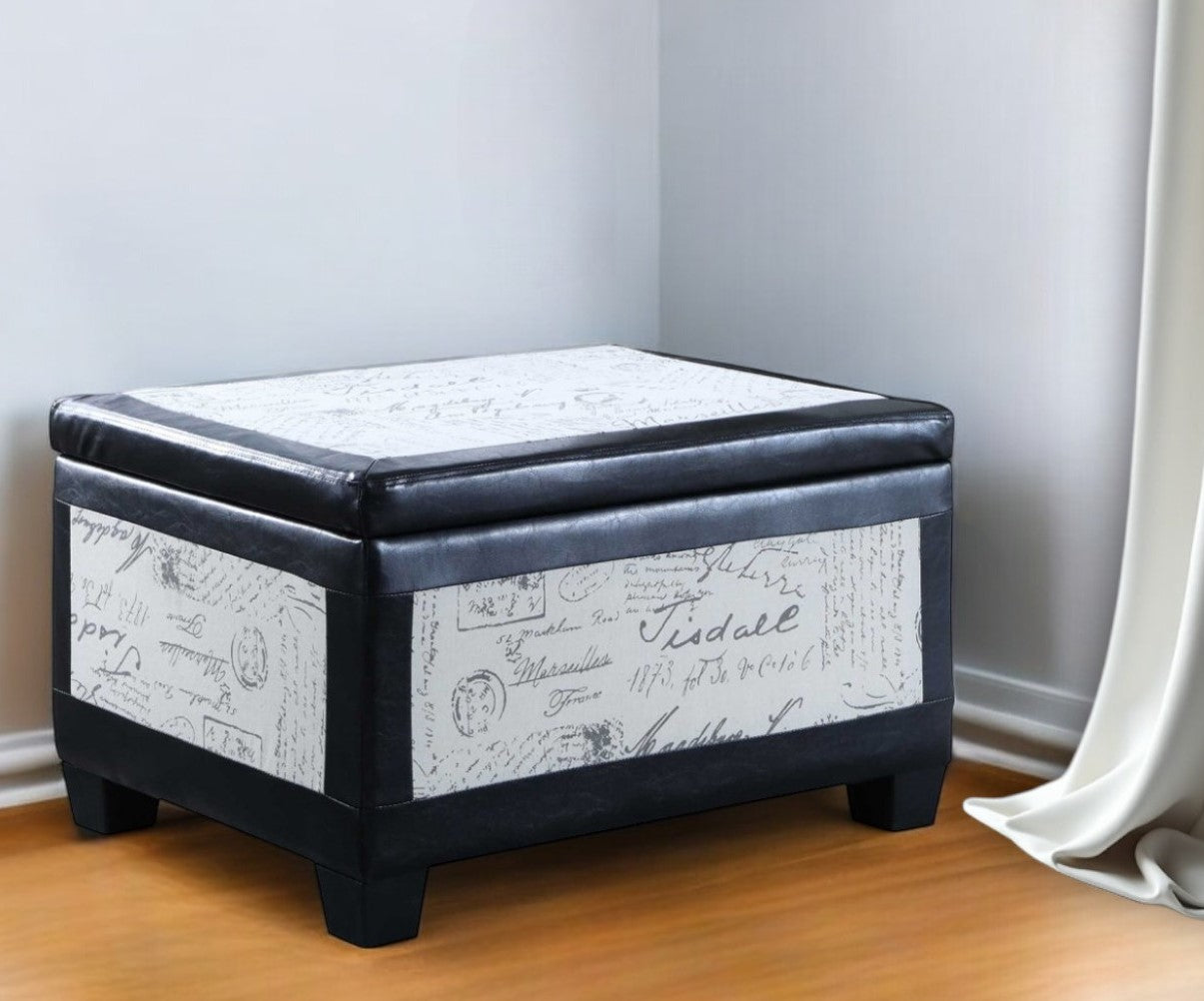 32" Black and White Faux Leather Upholstered Storage Bench with Flip Top