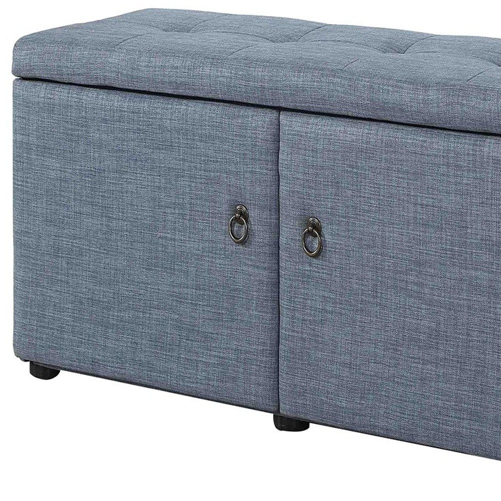 Blue Gray Linen Look Double Door Shoe Storage Bench