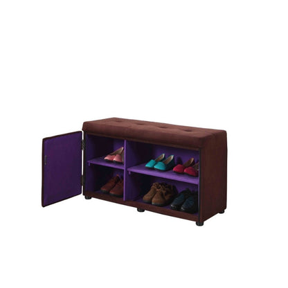 Brown and Purple Tufted Shoe Storage Bench