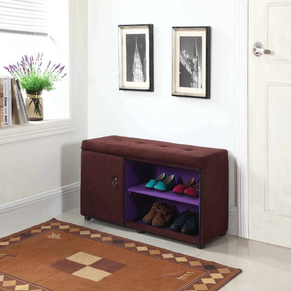 Brown and Purple Tufted Shoe Storage Bench