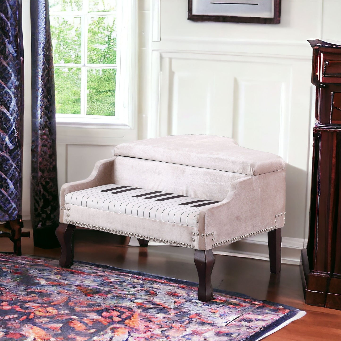 Silver Velour Baby Grand Piano Storage Bench