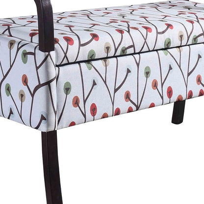 17" Dark Brown And Blue Upholstered 100% Polyester Floral Entryway Bench With Flip Top