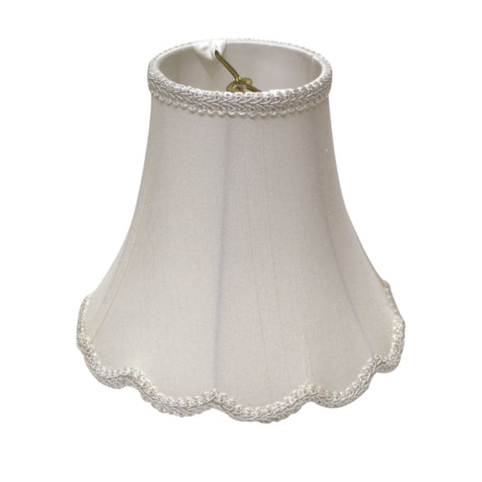 14" White Slanted Scallop Bell Monay Shantung Lampshade