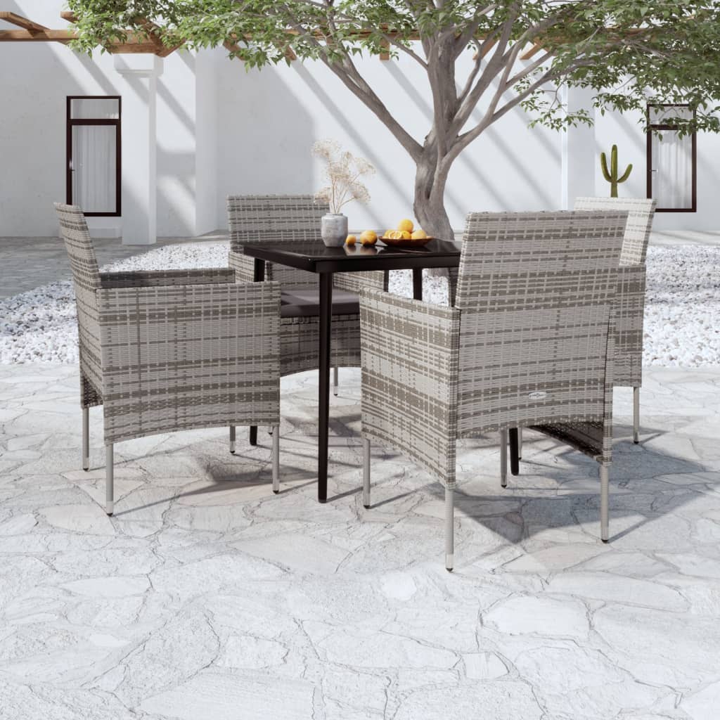 5 Piece Patio Dining Set with Cushions Gray and Black