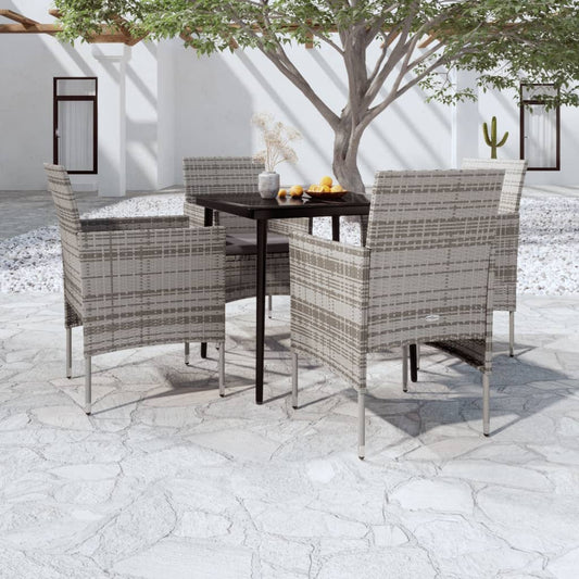 5 Piece Patio Dining Set with Cushions Gray and Black