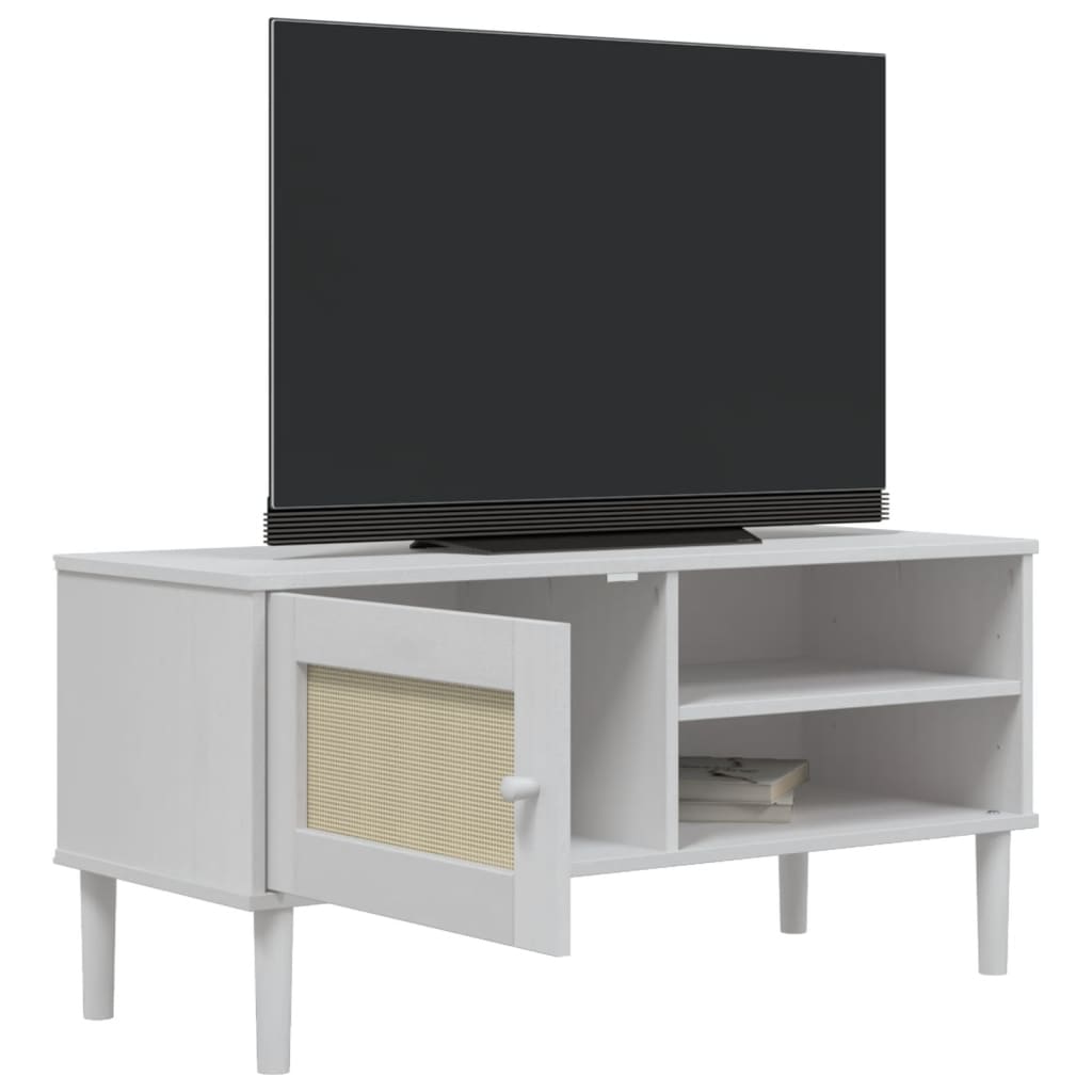 TV Stand SENJA Rattan Look White 41.7"x15.7"x19.3" Solid Wood Pine