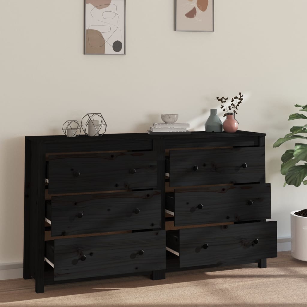 Sideboard Black 55.1"x13.8"x31.5" Solid Wood Pine