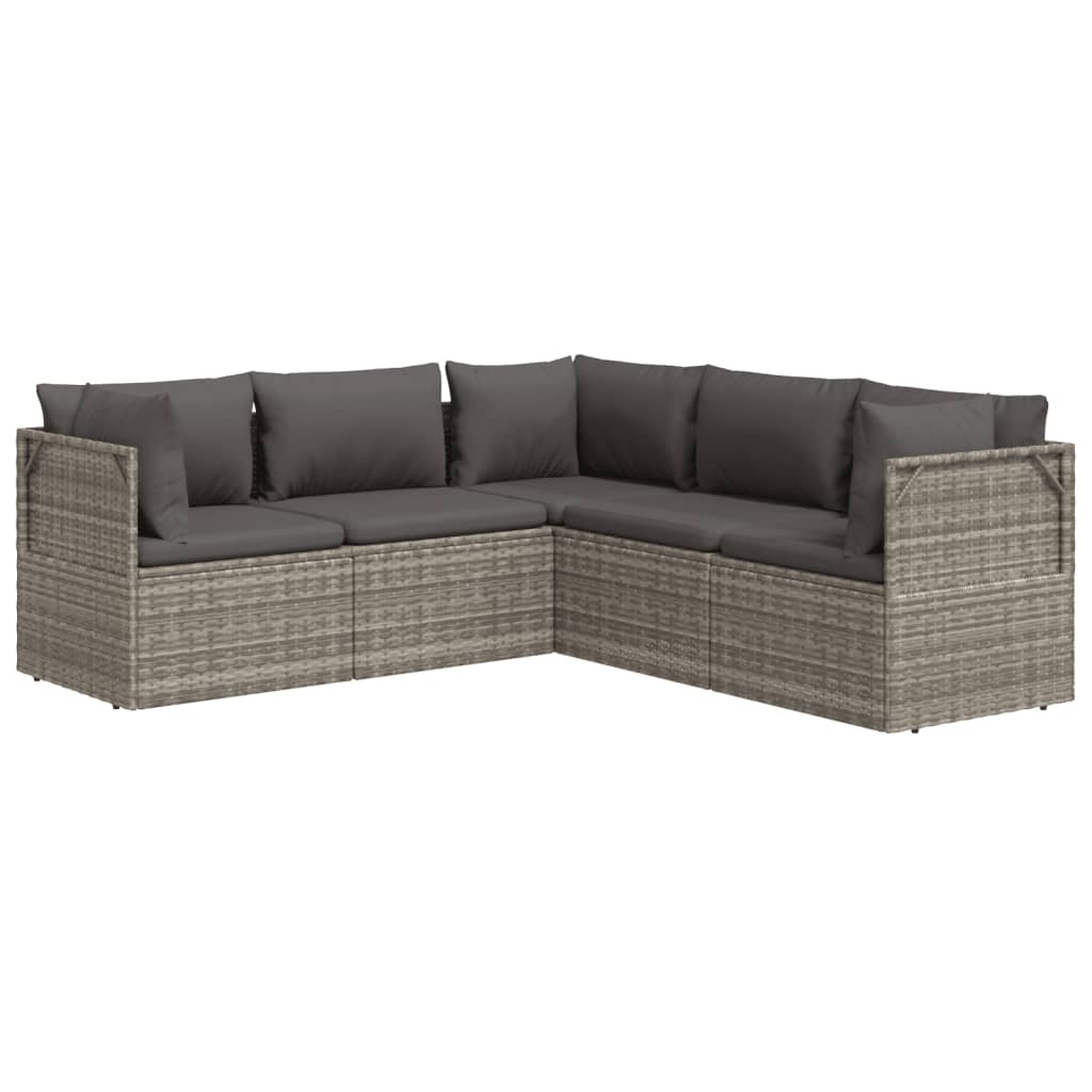 5 Piece Patio Lounge Set with Cushions Gray Poly Rattan