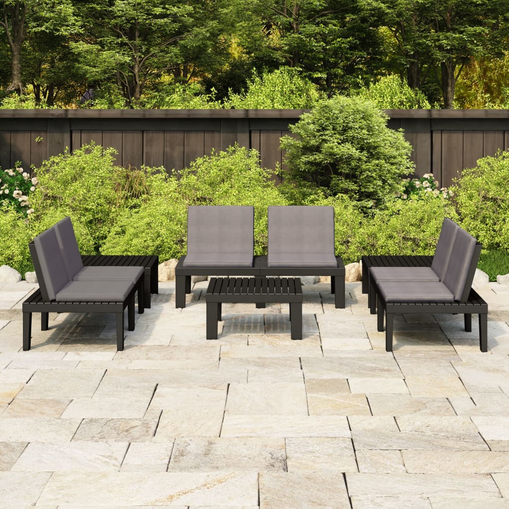 6 Piece Patio Lounge Set with Cushions Plastic Gray