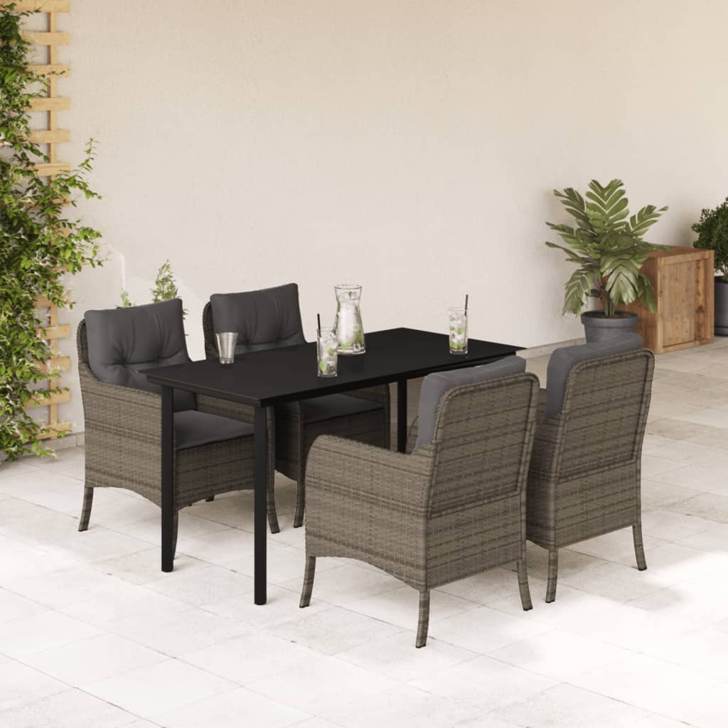 5 Piece Patio Dining Set with Cushions Gray Poly Rattan