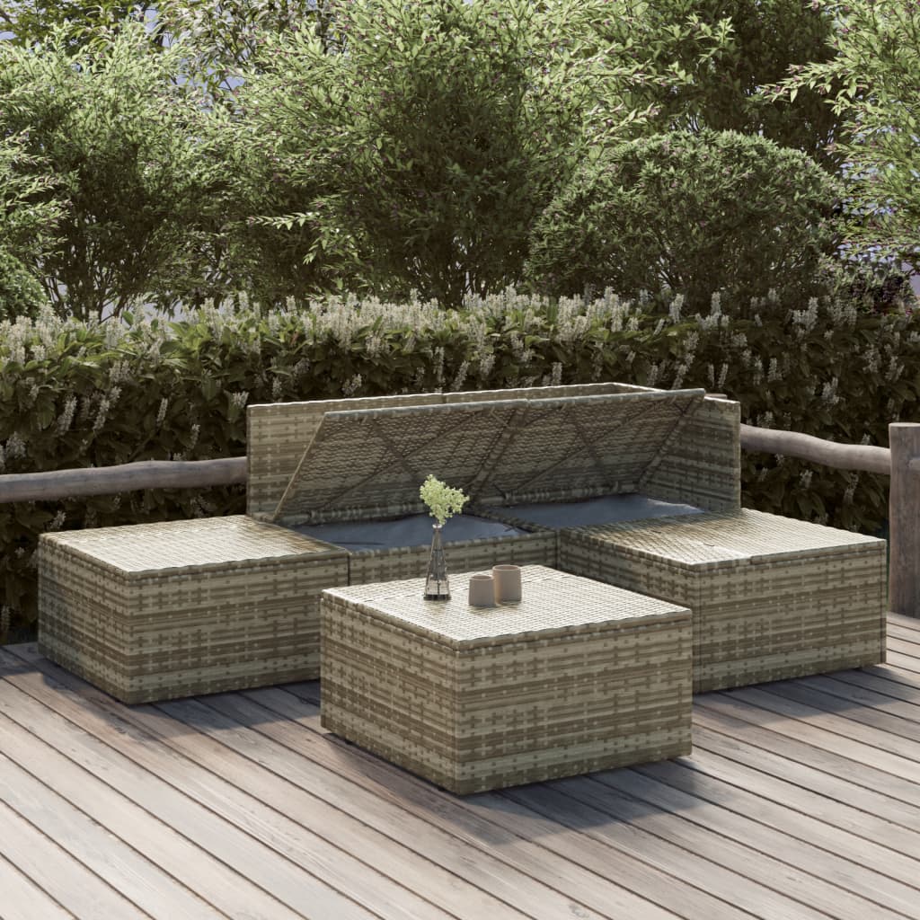 5 Piece Patio Lounge Set with Cushions Gray Poly Rattan