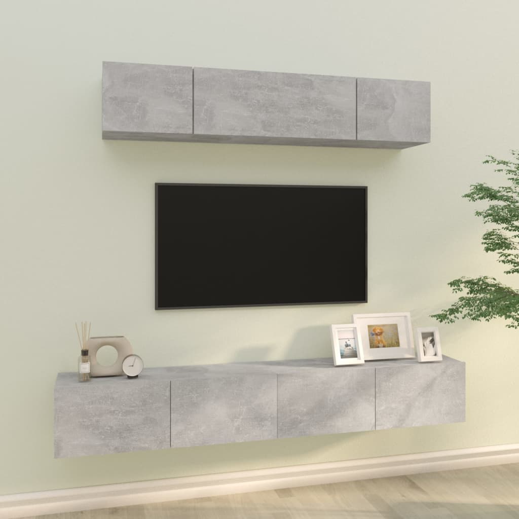 4 Piece TV Stand Set Concrete Gray Engineered Wood