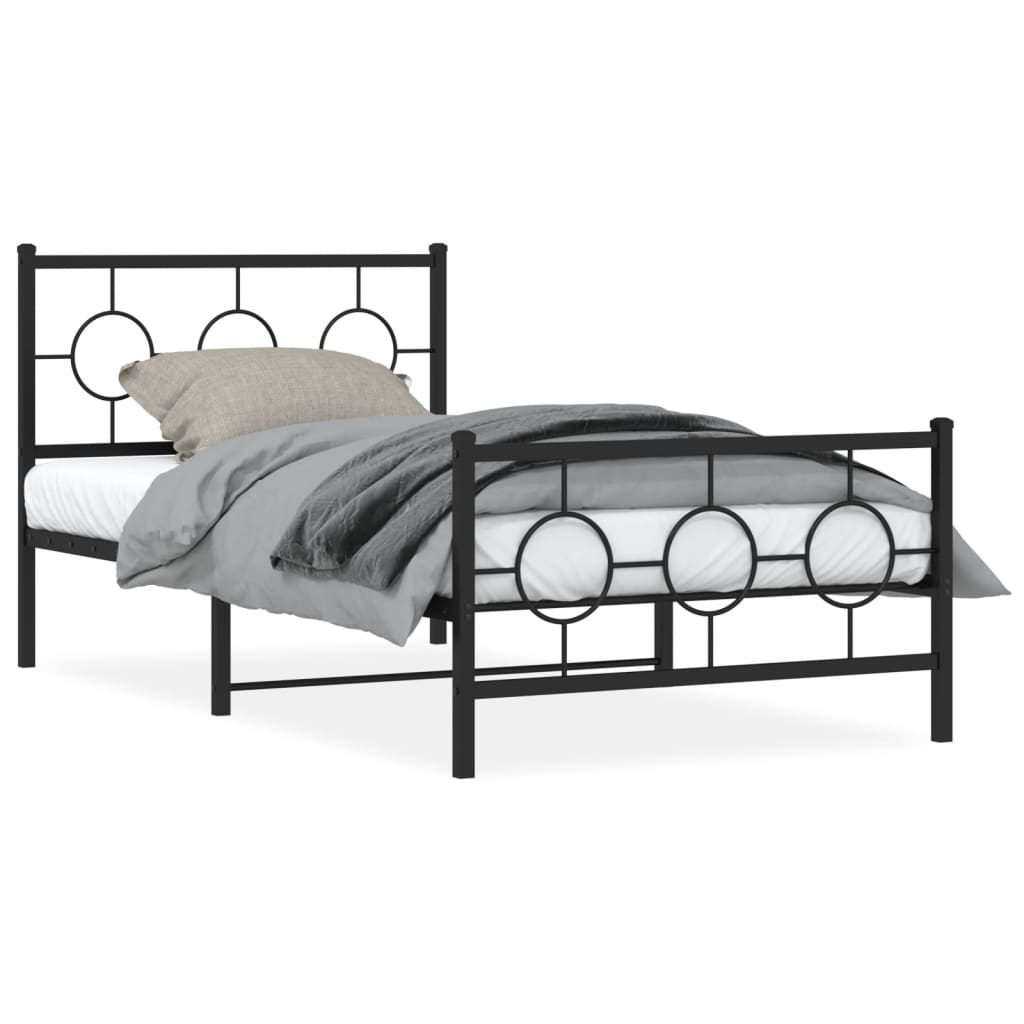 Metal Bed Frame without Mattress with Footboard Black 39.4"x78.7"