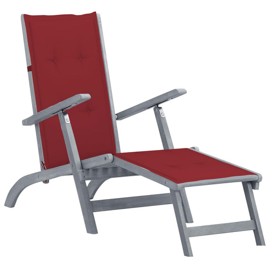 Patio Deck Chair with Footrest and Cushion Solid Wood Acacia