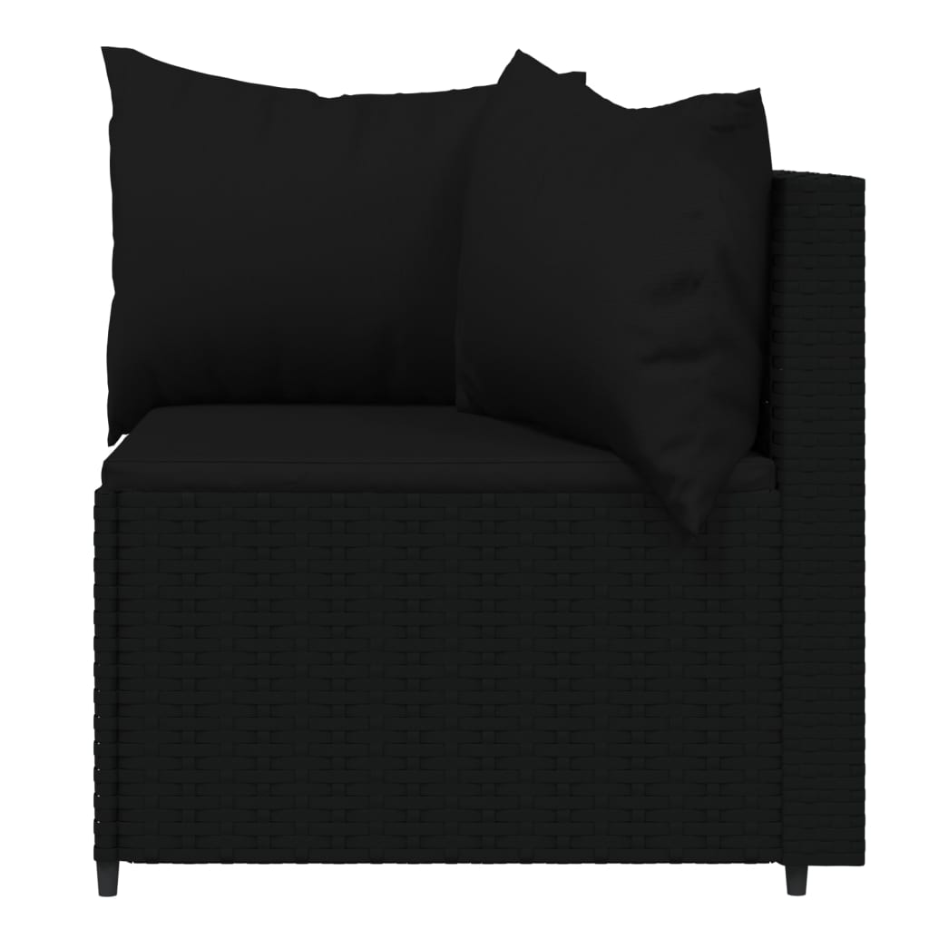 Patio Corner Sofas with Cushions 2 pcs Black Poly Rattan