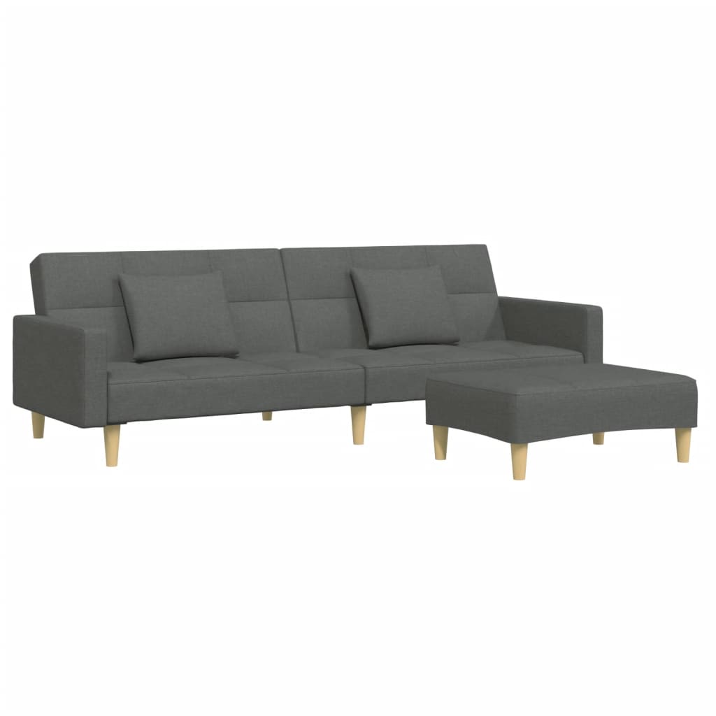 2-Seater Sofa Bed with Footstool Dark Gray Fabric