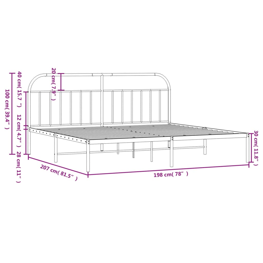 Metal Bed Frame without Mattress with Headboard Black 76"x79.9"