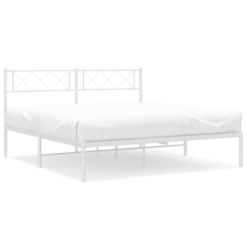 Metal Bed Frame without Mattress with Headboard White 59.1"x78.7"