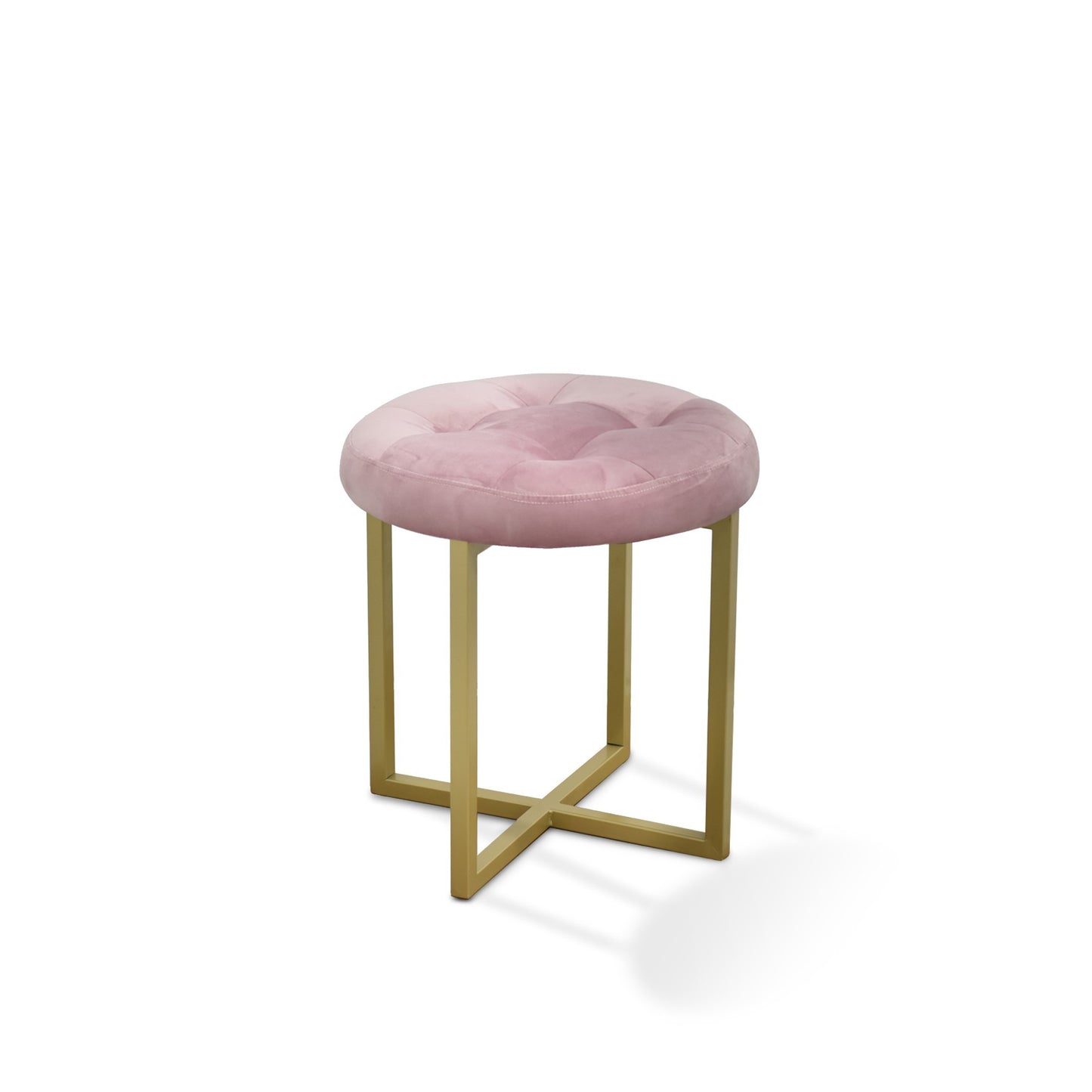 17" Pink Tufted Velvet and Gold Stool